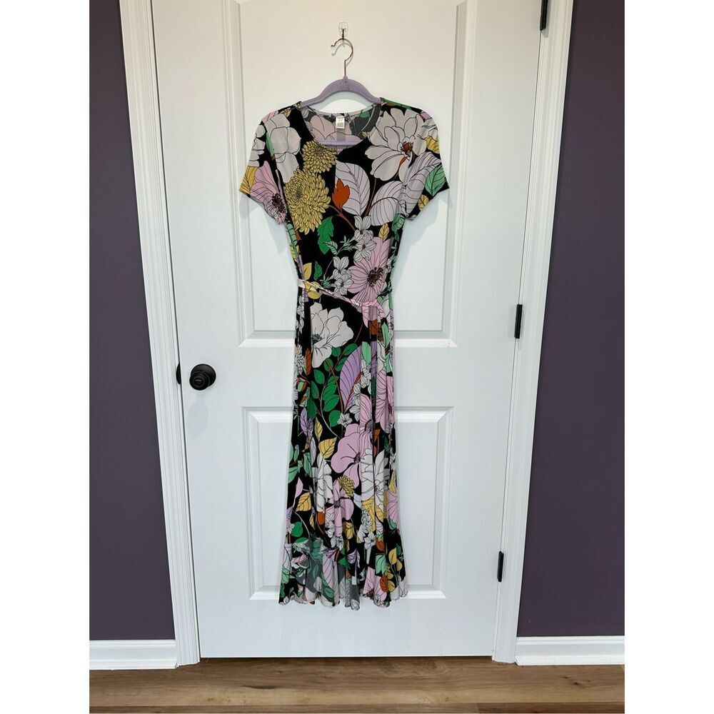 London Times Floral Ruffle Asymmetrical Bottom Maxi Dress Size 4